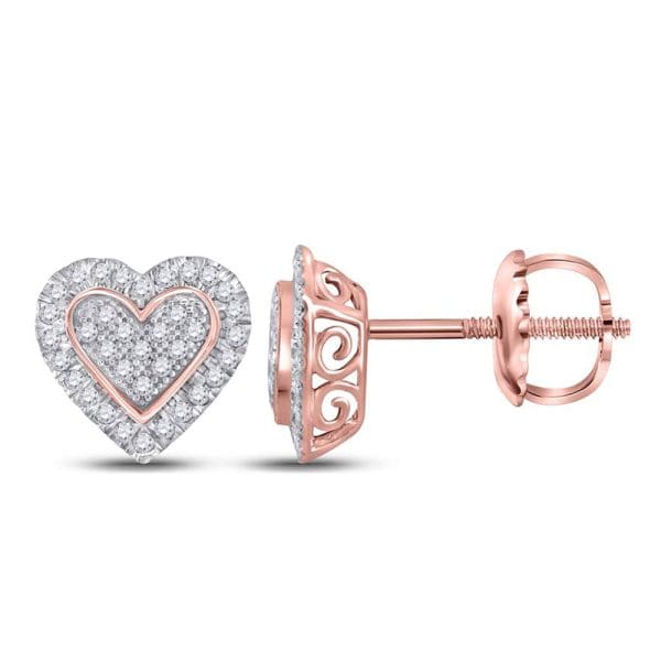 10kt Two-tone Gold  Round Diamond Heart Earrings 1/4 Cttw