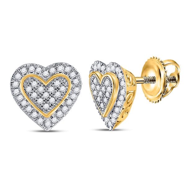 10kt Yellow Gold  Round Diamond Heart Earrings 1/4 Cttw