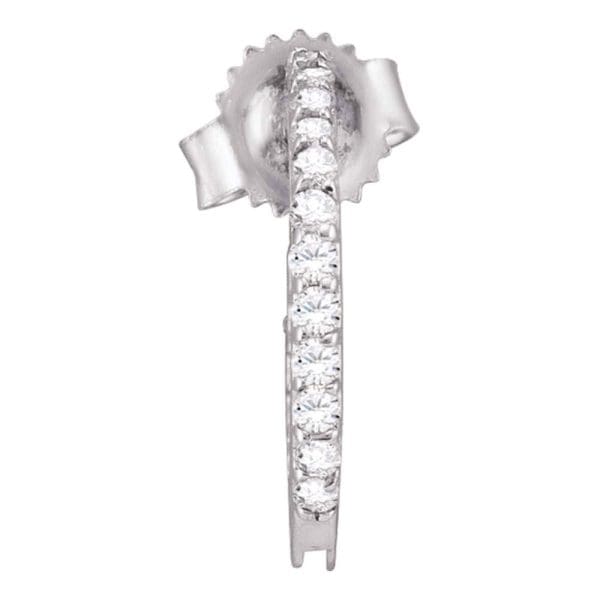 14kt White Gold  Round Pave-set Diamond Single Row Hoop Earrings 1/4 Cttw