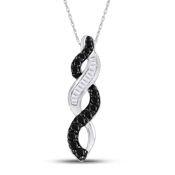 14kt White Gold  Round Black Color Enhanced Diamond Woven Infinity Pendant 1/3 Cttw