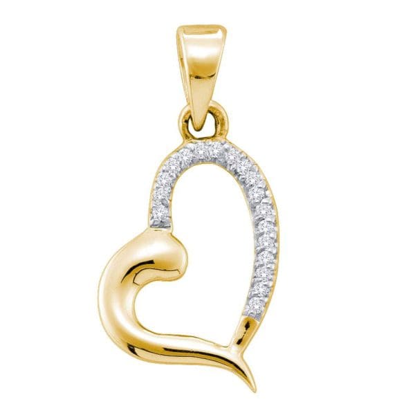 10kt Yellow Gold  Round Diamond Heart Pendant 1/20 Cttw