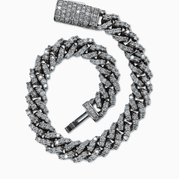 Diamond Cuban Bracelet - 10K White Gold - Free Overnight Shipping