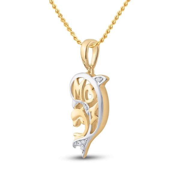 10kt Yellow Gold  Round Diamond Mom Dolphin Pendant .03 Cttw - Image 2