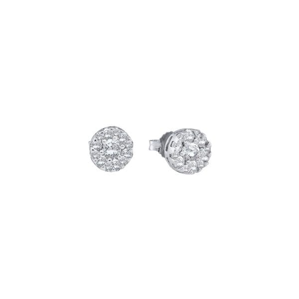 14kt White Gold  Round Diamond Flower Cluster Stud Earrings 1/4 Cttw