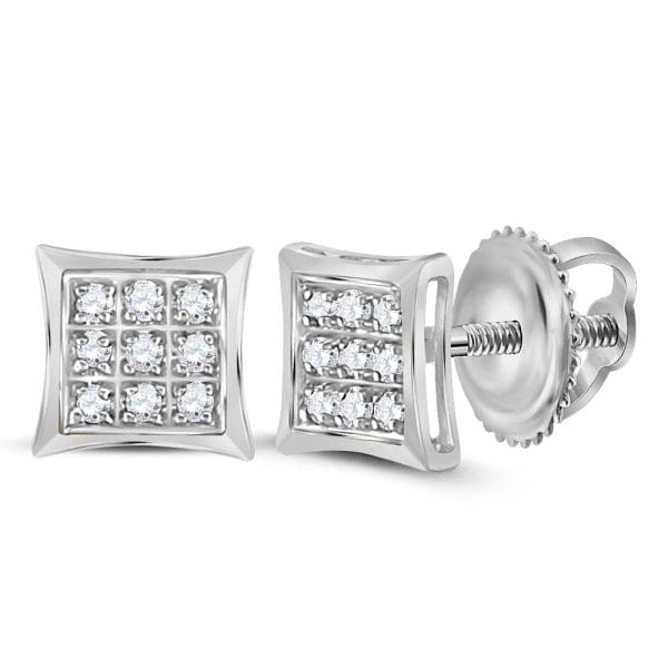 14kt White Gold  Round Diamond Kite Cluster Earrings 1/20 Cttw