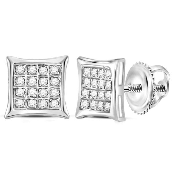 14kt White Gold  Round Diamond Square Kite Cluster Stud Earrings 1/10 Cttw