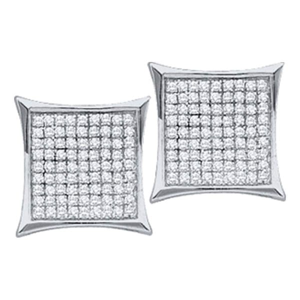10kt White Gold  Round Diamond Square Cluster Earrings 1/6 Cttw