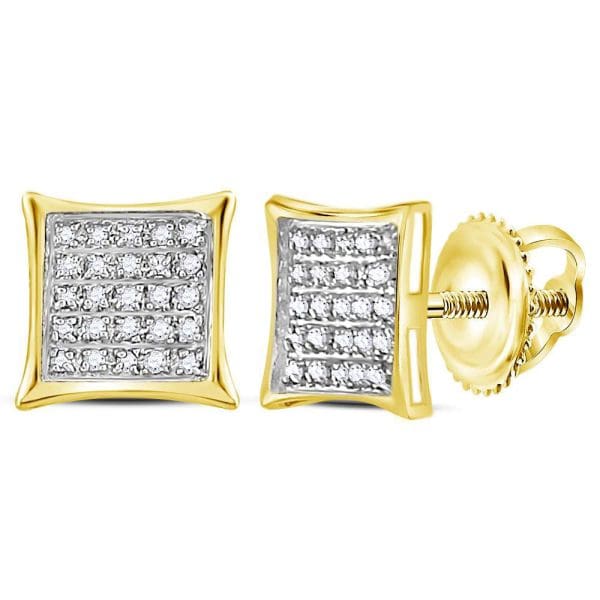 10kt Yellow Gold  Round Diamond Square Kite Cluster Earrings 1/6 Cttw