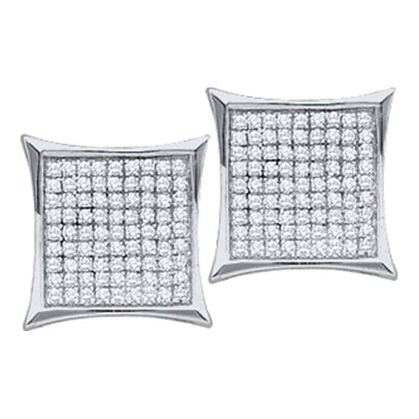 14kt White Gold  Round Diamond Square Kite Cluster Earrings 1/6 Cttw