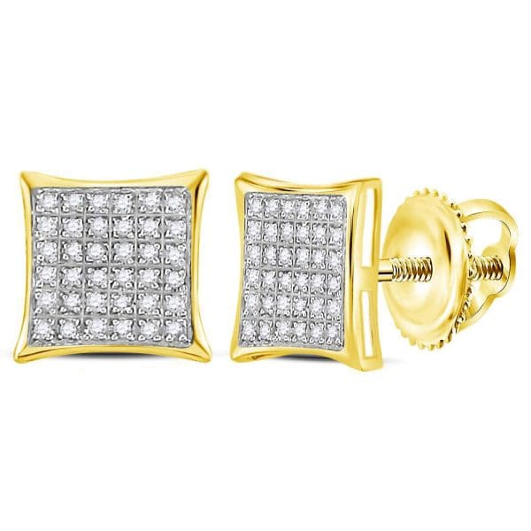 10kt Yellow Gold  Round Diamond Square Cluster Earrings 1/4 Cttw