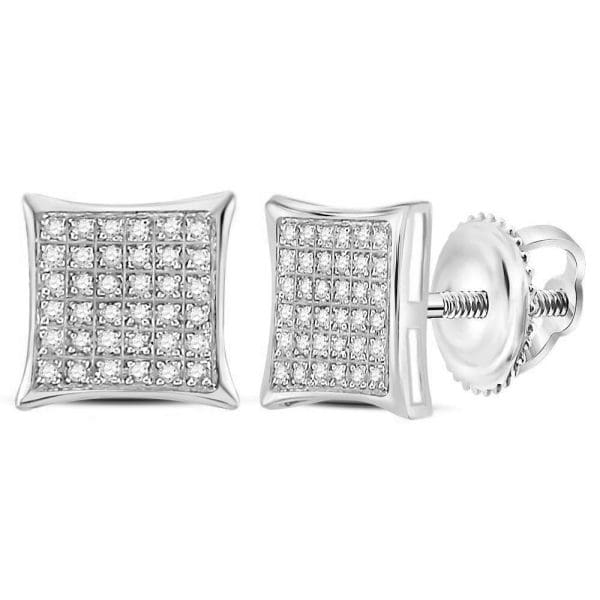 10kt White Gold  Round Diamond Square Cluster Earrings 1/4 Cttw