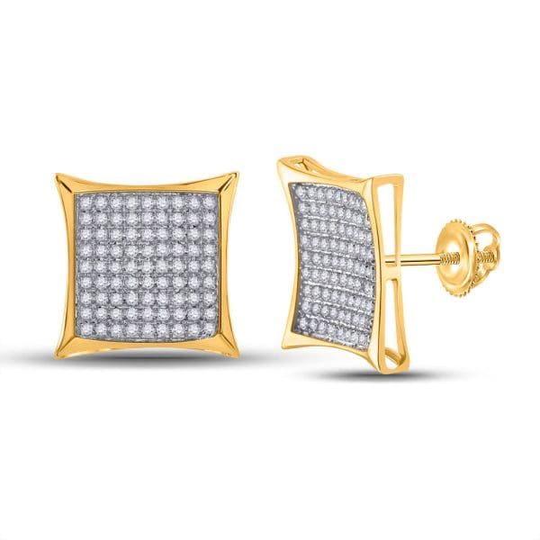 10kt Yellow Gold  Round Diamond Square Earrings 1/2 Cttw