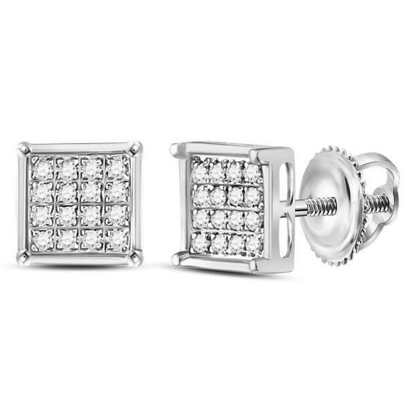 14kt White Gold  Round Diamond Square Earrings 1/10 Cttw