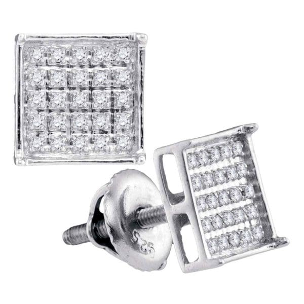 10kt White Gold  Round Diamond Square Cluster Earrings 1/6 Cttw
