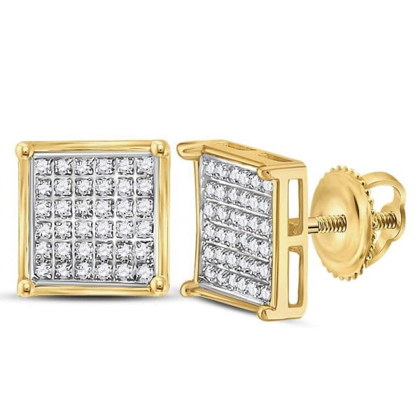 10kt Yellow Gold  Round Diamond Square Cluster Earrings 1/4 Cttw