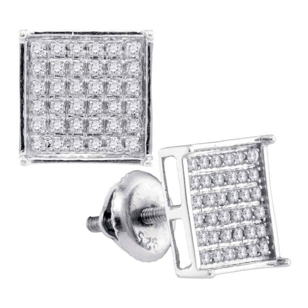 14kt White Gold  Round Diamond Square Cluster Earrings 1/4 Cttw