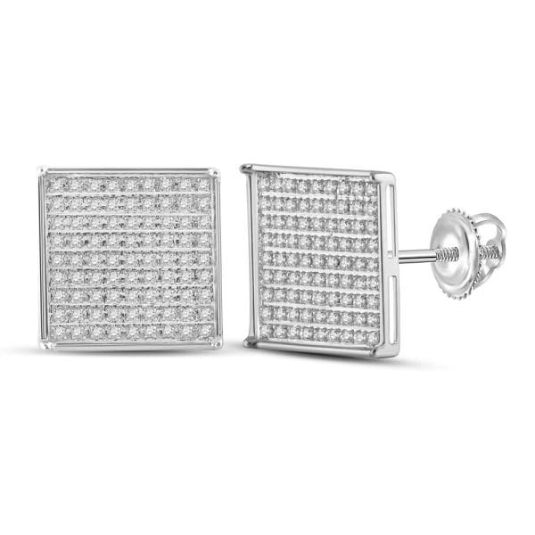 14kt White Gold  Round Diamond Square Earrings 1/2 Cttw