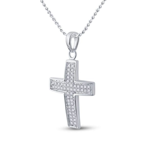 10kt White Gold  Round Diamond Cross Pendant 1/6 Cttw - Image 2