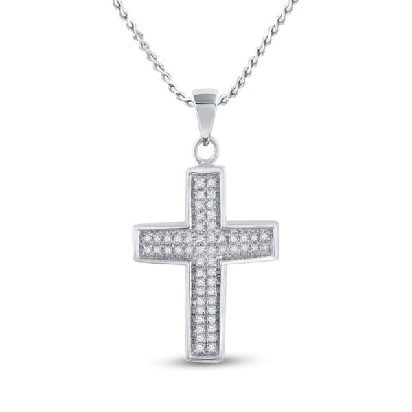 10kt White Gold  Round Diamond Cross Pendant 1/6 Cttw