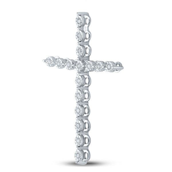 Sterling Silver  Round Diamond Cross Pendant 1/8 Cttw - Image 2