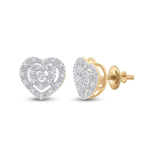 10kt Yellow Gold  Round Diamond Heart Earrings 1/12 Cttw