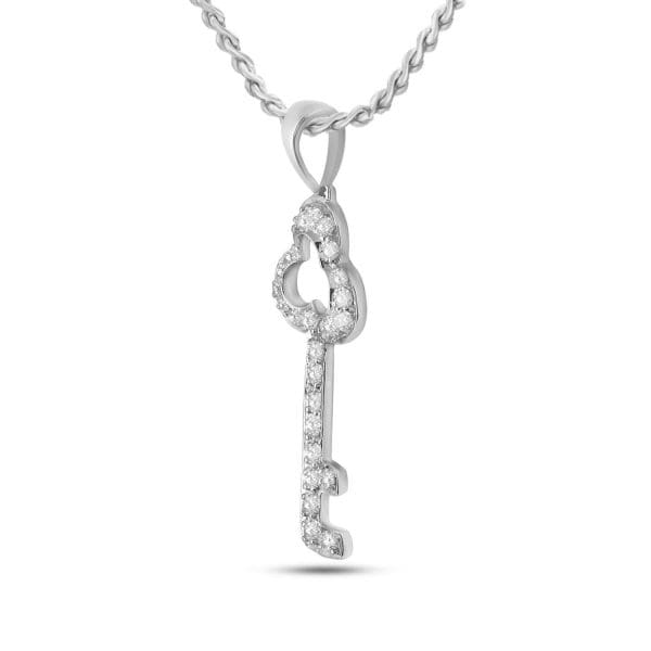 10kt White Gold  Round Diamond Trefoil Key Pendant 1/6 Cttw - Image 2