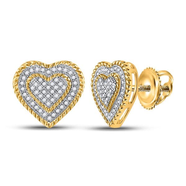 10kt Yellow Gold  Round Diamond Roped Heart Cluster Earrings 1/3 Cttw