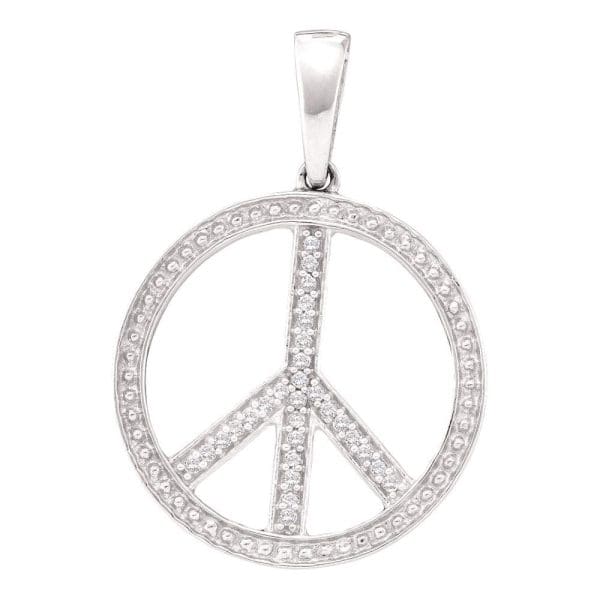 10kt White Gold  Round Diamond Peace Sign Circle Pendant 1/10 Cttw