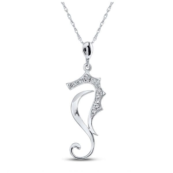 10kt White Gold  Round Diamond Sea Horse Animal Pendant 1/20 Cttw