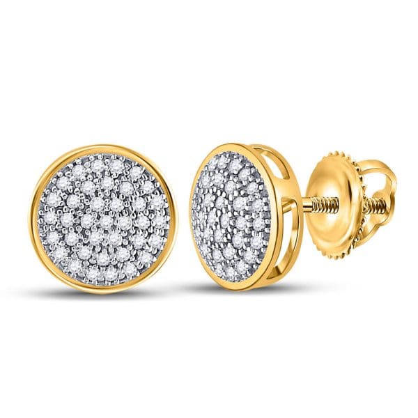 10kt Yellow Gold  Round Diamond Circle Cluster Stud Earrings 1/5 Cttw