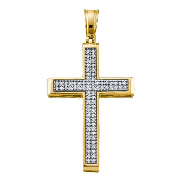 10kt Yellow Gold  Round Diamond Cross Religious Pendant 1/4 Cttw