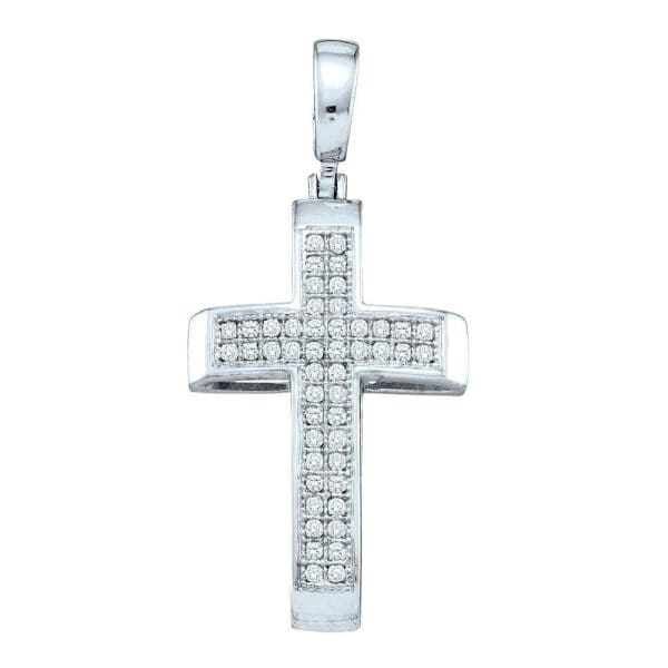 Sterling Silver  Round Pave-set Diamond Cross Pendant 1/6 Cttw