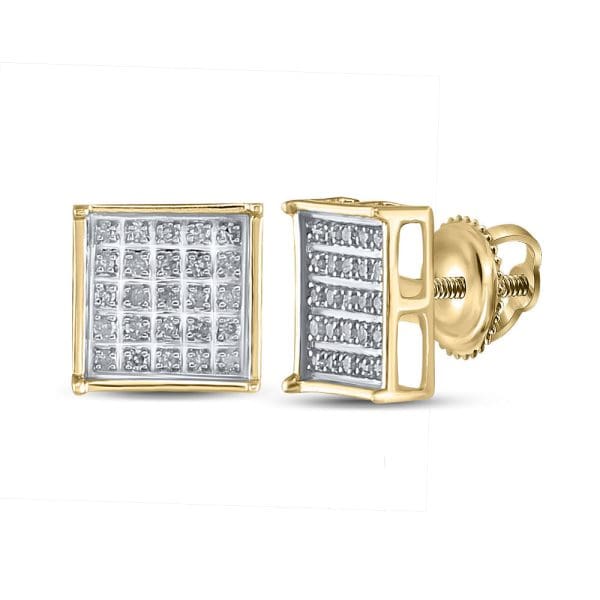 Yellow-tone Sterling Silver  Round Diamond Square Earrings 1/6 Cttw