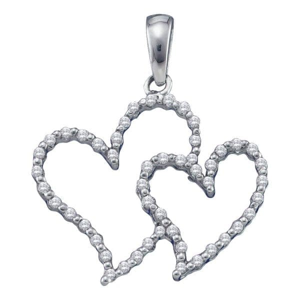 10kt White Gold  Round Diamond Double Outline Heart Pendant 1/6 Cttw