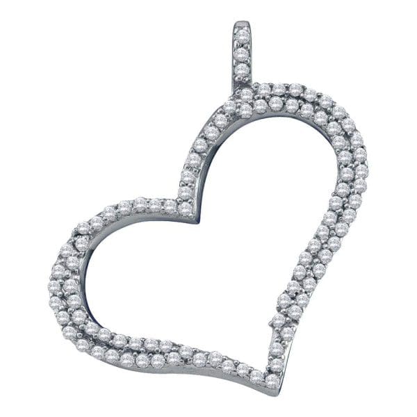 10kt White Gold  Round Diamond Outline Heart Pendant 1/3 Cttw