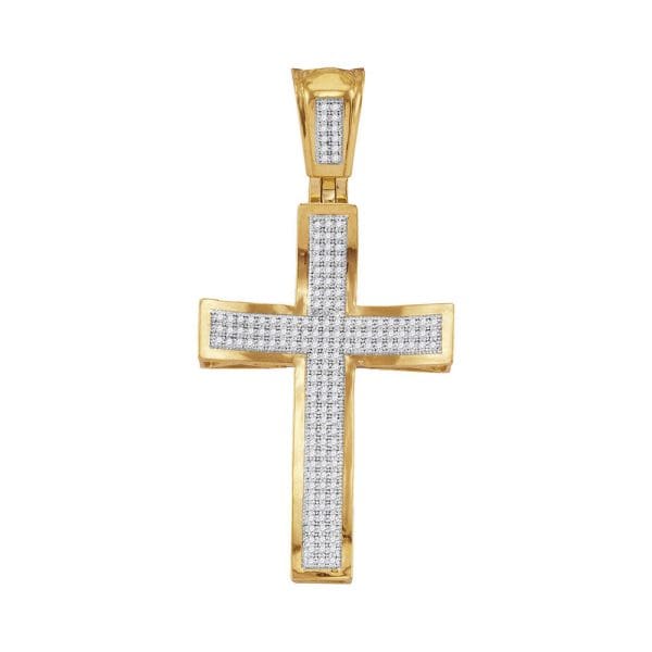 10kt Yellow Gold His Round Diamond Concave Cross Charm Pendant 1/2 Cttw