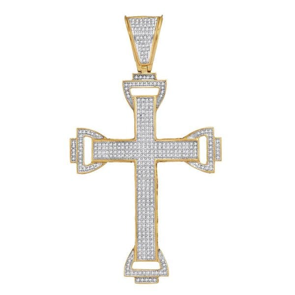 10kt Yellow Gold His Round Diamond Capital Cross Charm Pendant 1 Cttw