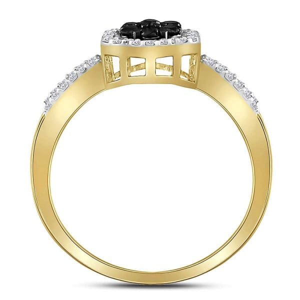 10kt Yellow Gold  Round Black Color Enhanced Diamond Flower Cluster Ring 1/3 Cttw - Image 4