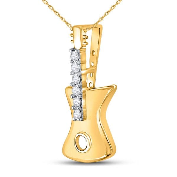 10kt Yellow Gold  Round Diamond Electric Guitar Music Instrument Pendant 1/20 Cttw - Image 2