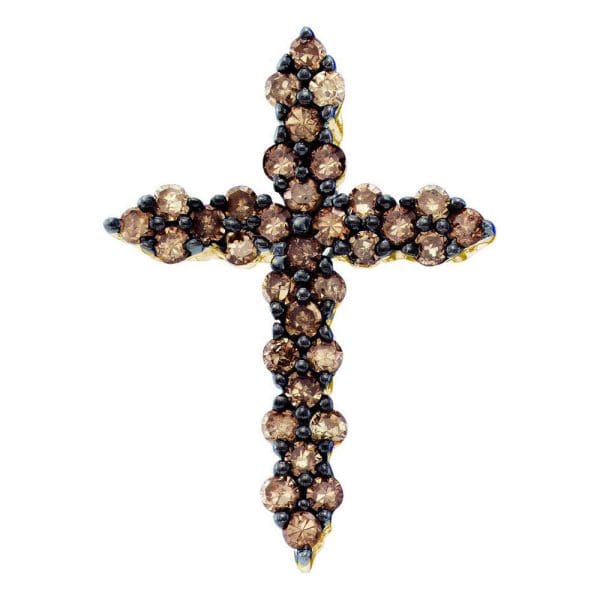 10kt Yellow Gold  Round Brown Diamond Cross Pendant 1/2 Cttw