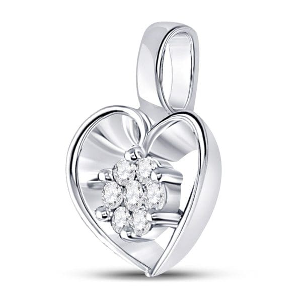 10kt White Gold  Round Diamond Small Heart Cluster Pendant 1/12 Cttw - Image 2