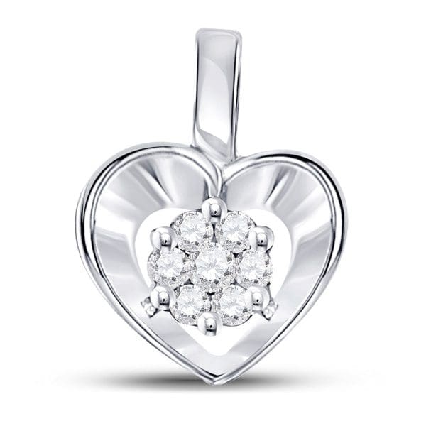 10kt White Gold  Round Diamond Small Heart Cluster Pendant 1/12 Cttw