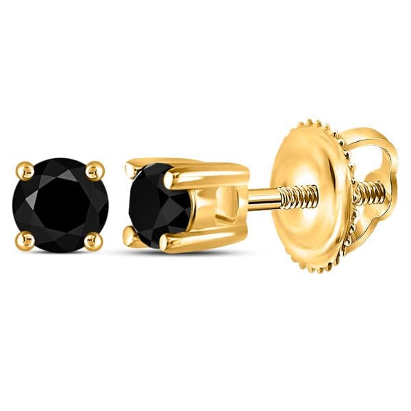 14kt Yellow Gold  Round Black Color Enhanced Diamond Solitaire Earrings 1/4 Cttw