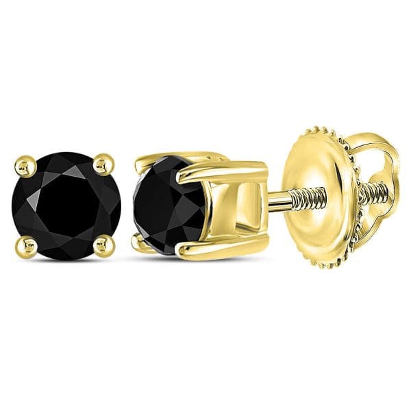 14kt Yellow Gold  Round Black Color Enhanced Diamond Solitaire Stud Earrings 1/2 Cttw
