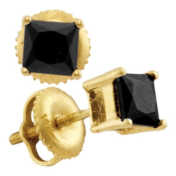 14kt Yellow Gold  Princess Black Color Enhanced Diamond Stud Earrings 1 Cttw