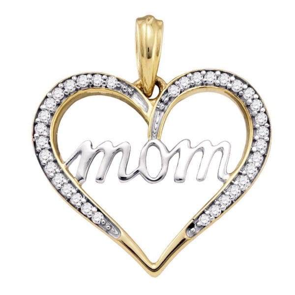 10kt Yellow Gold  Round Diamond Heart Mom Mot Pendant 1/8 Cttw