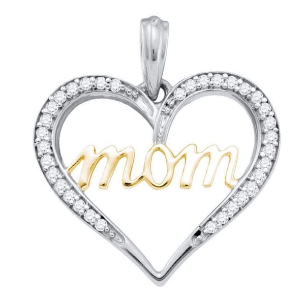 10kt Two-tone Gold  Round Diamond Heart Mom Mot Pendant 1/8 Cttw