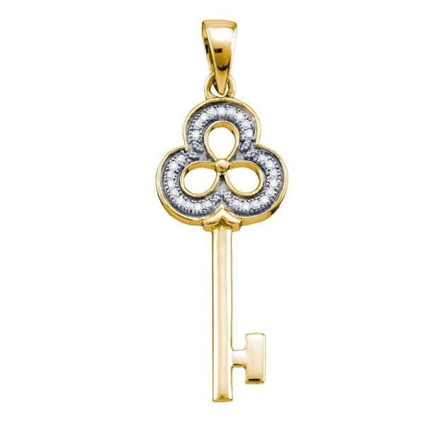 Yellow-tone Sterling Silver  Round Diamond Trefoil Key Pendant 1/12 Cttw