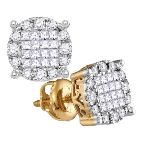 14kt Yellow Gold  Princess Diamond Cluster Earrings 1/2 Cttw