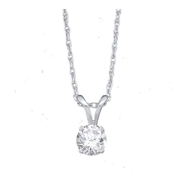 14kt White Gold  Round Diamond Solitaire Pendant 1/5 Cttw